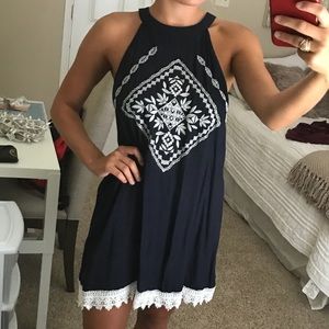 Navy embroidered dress - Anything Bling Boutique